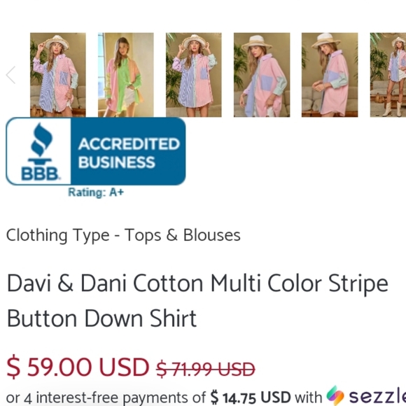 Multi Color Stripe Button Down Top - Picture 5 of 6